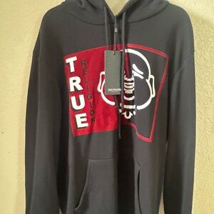 True Religion Men's Black Hoodie with Red Accents
